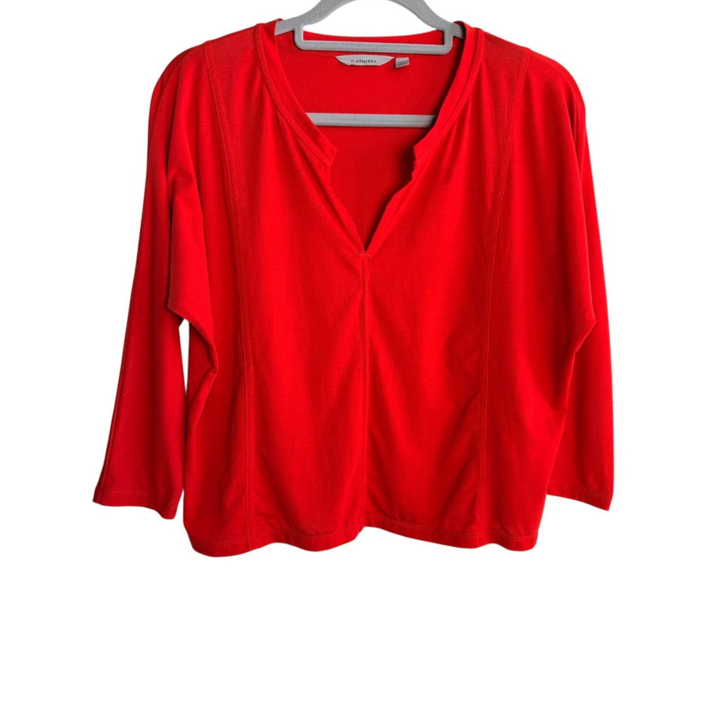 Athleta Red Long Sleeve V-Neck Pullover Top Size XS Stretch Tencel Blend